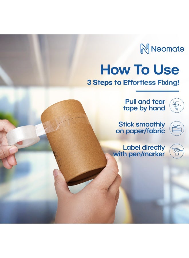 Neomate Magic Tape with Refillable Dispenser | 1.9cm x 25.4m | Transparent, Writable, Hand-Tearable Tape for School Projects, Home & Office Use - Image 5